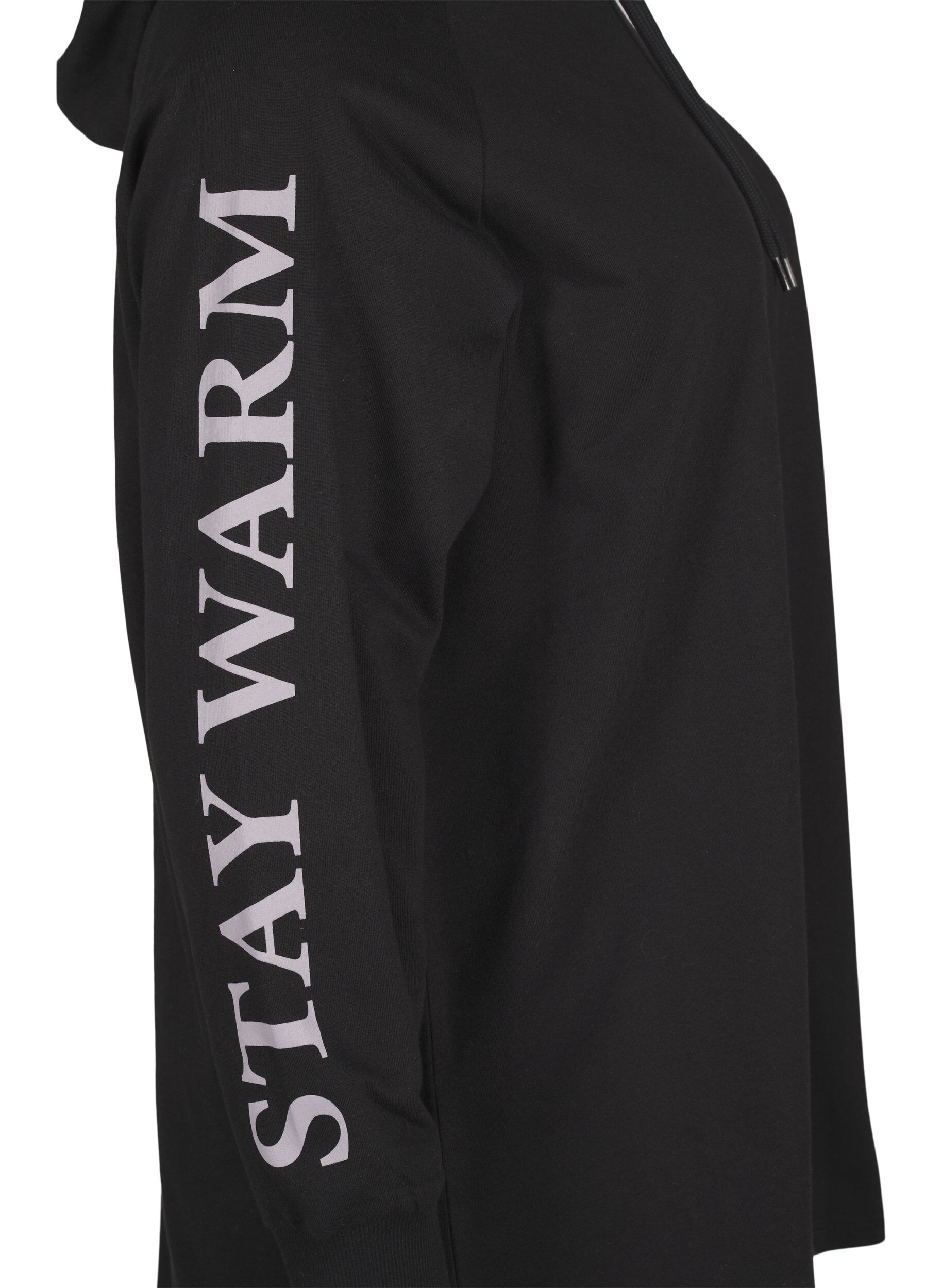 Zizzi Oversized sweatshirt met print op de mouwen, Black w. Silver, Packshot image number 3