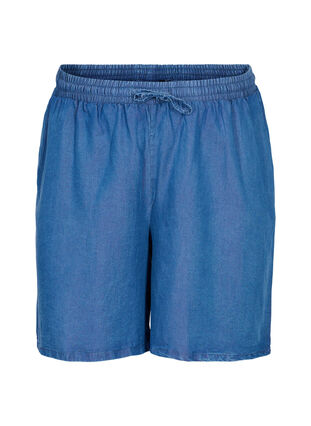 Losse shorts met trekkoord en zakken, Blue denim, Packshot image number 0