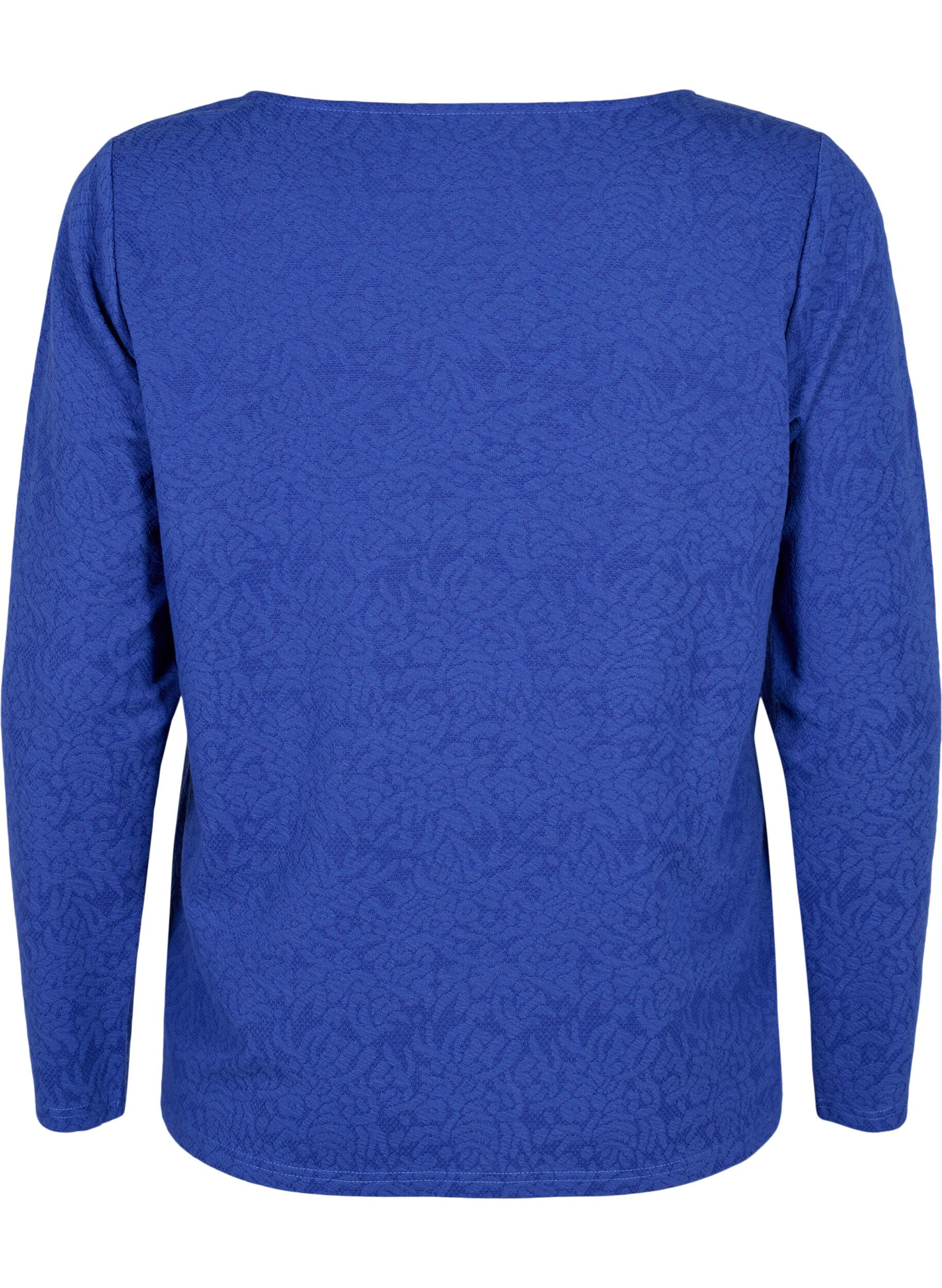 Zizzi Blouse met lange mouwen en textuur, Blauw, Packshot image number 1