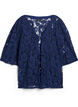 Kanten blouse met 3/4 mouwen en strikjes aan de voorkant, Blauw, Packshot image number 0