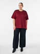 T-shirt met strass-steentjes en ronde hals, Donker Bordeaux, Model image number 1
