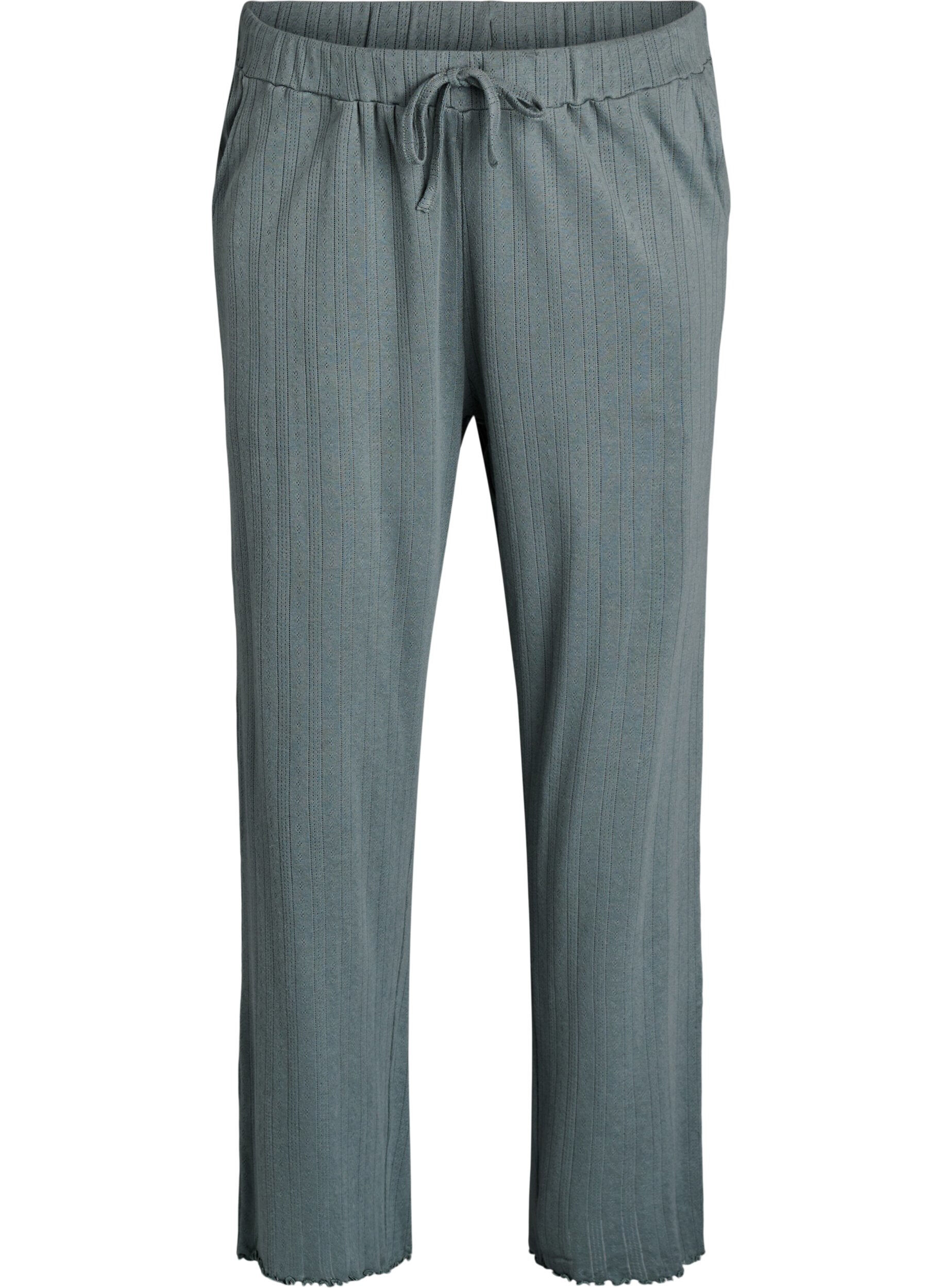 Zizzi Katoenen nachtb broek, Groen, Packshot image number 0