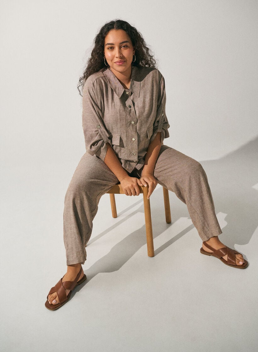 Linnen en viscose blouse met een verstelbare taille, Bruin, Image image number 0