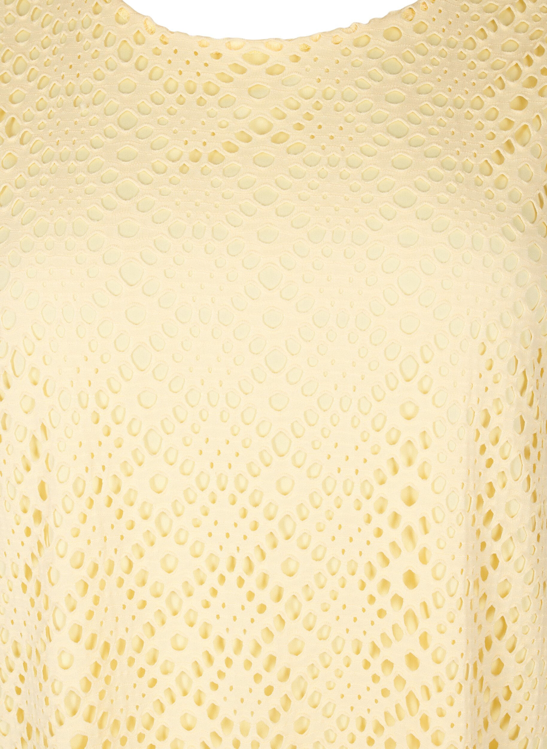 Zizzi Knie-lange jurk met oogjespatroon en korte mouwen, Geel, Packshot image number 2