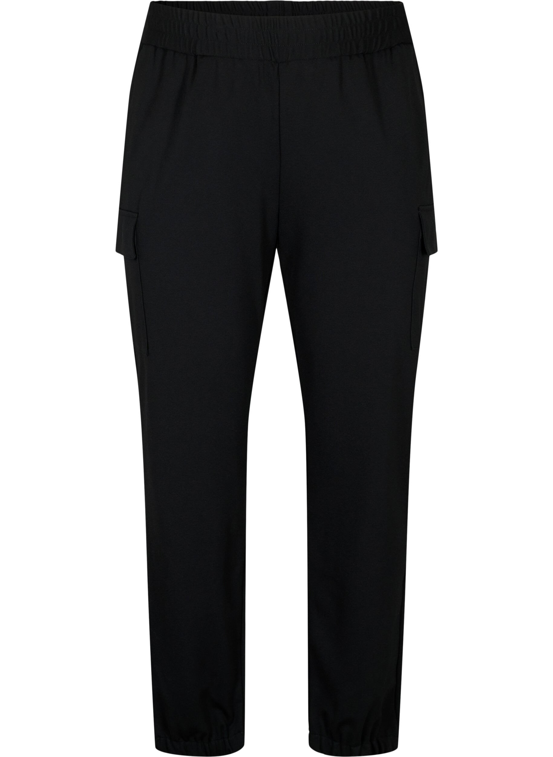 Zizzi Cargo broek met elastische taille, Black, Packshot image number 0