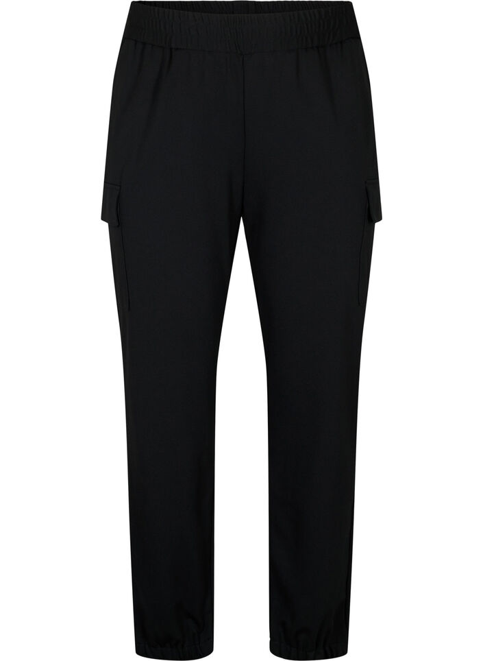 Cargo broek met elastische taille, Black, Packshot image number 0