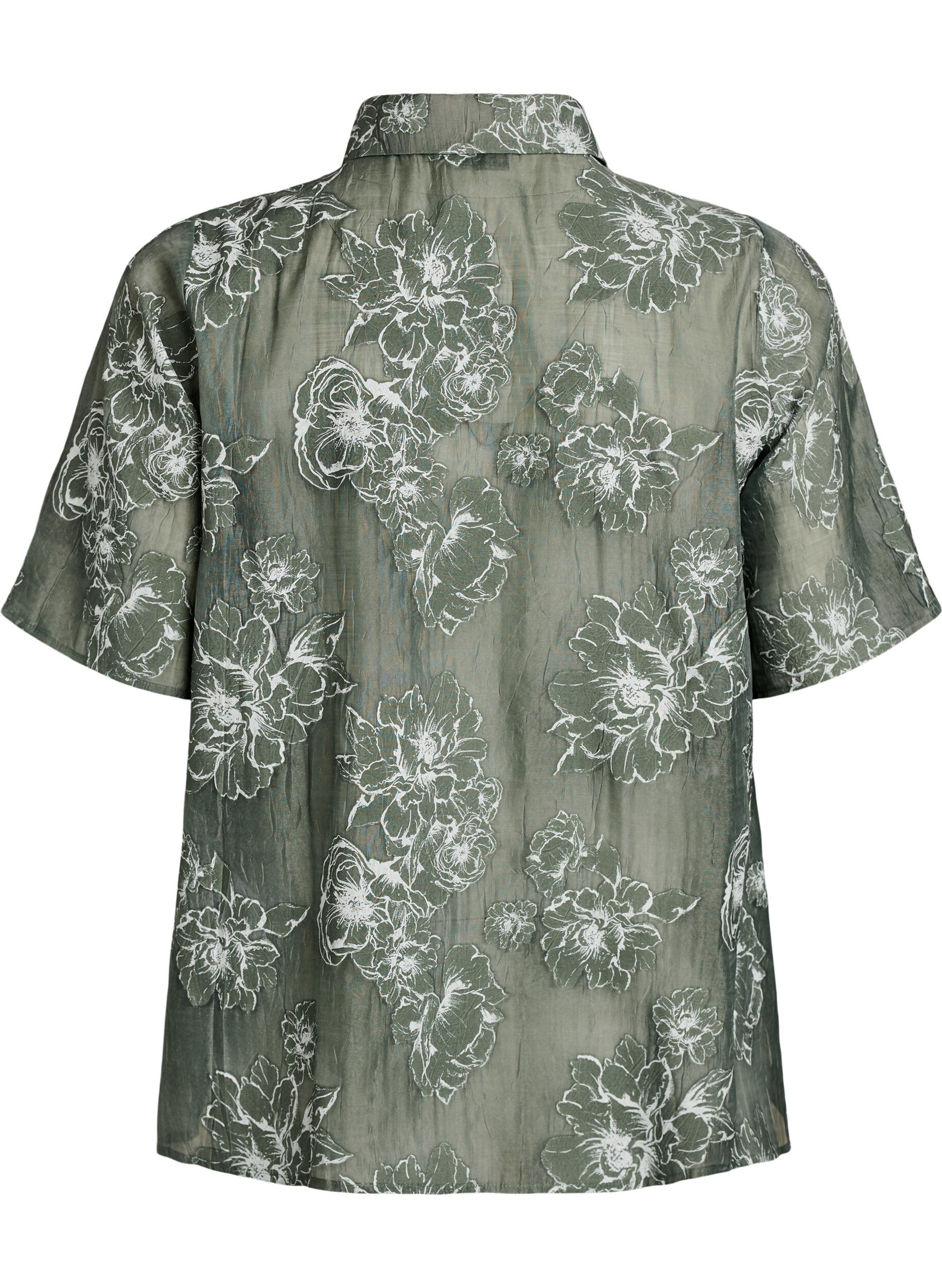 Zizzi Transparante blouse met bloemenprint, Groen, Packshot image number 1