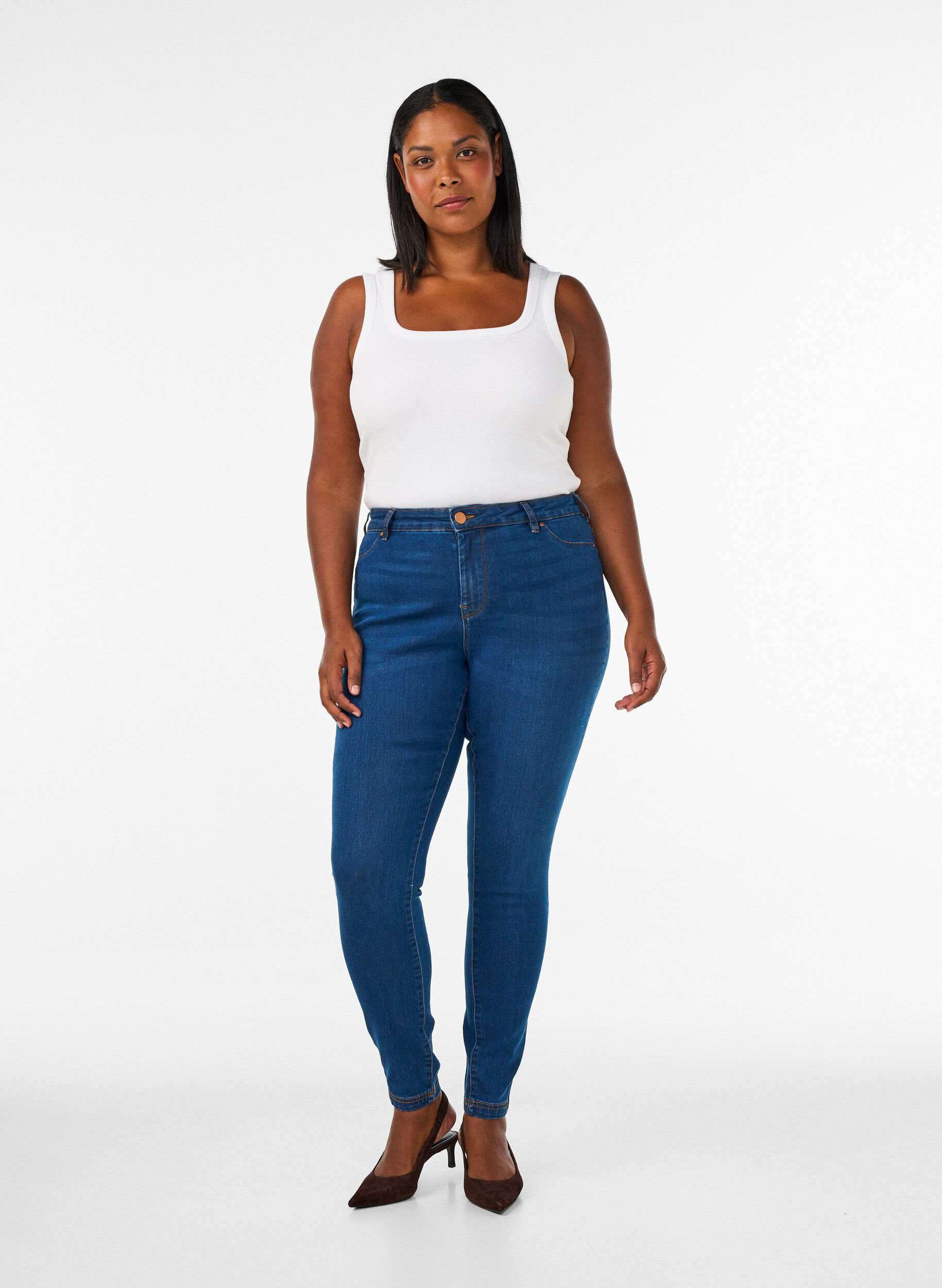 Jeggings van katoenmix, Blue denim, Model