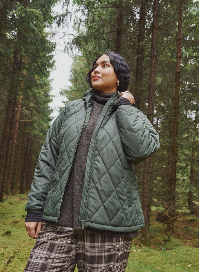 Licht gewatteerd jack met diamant-quilt, Groen, Image image number 0