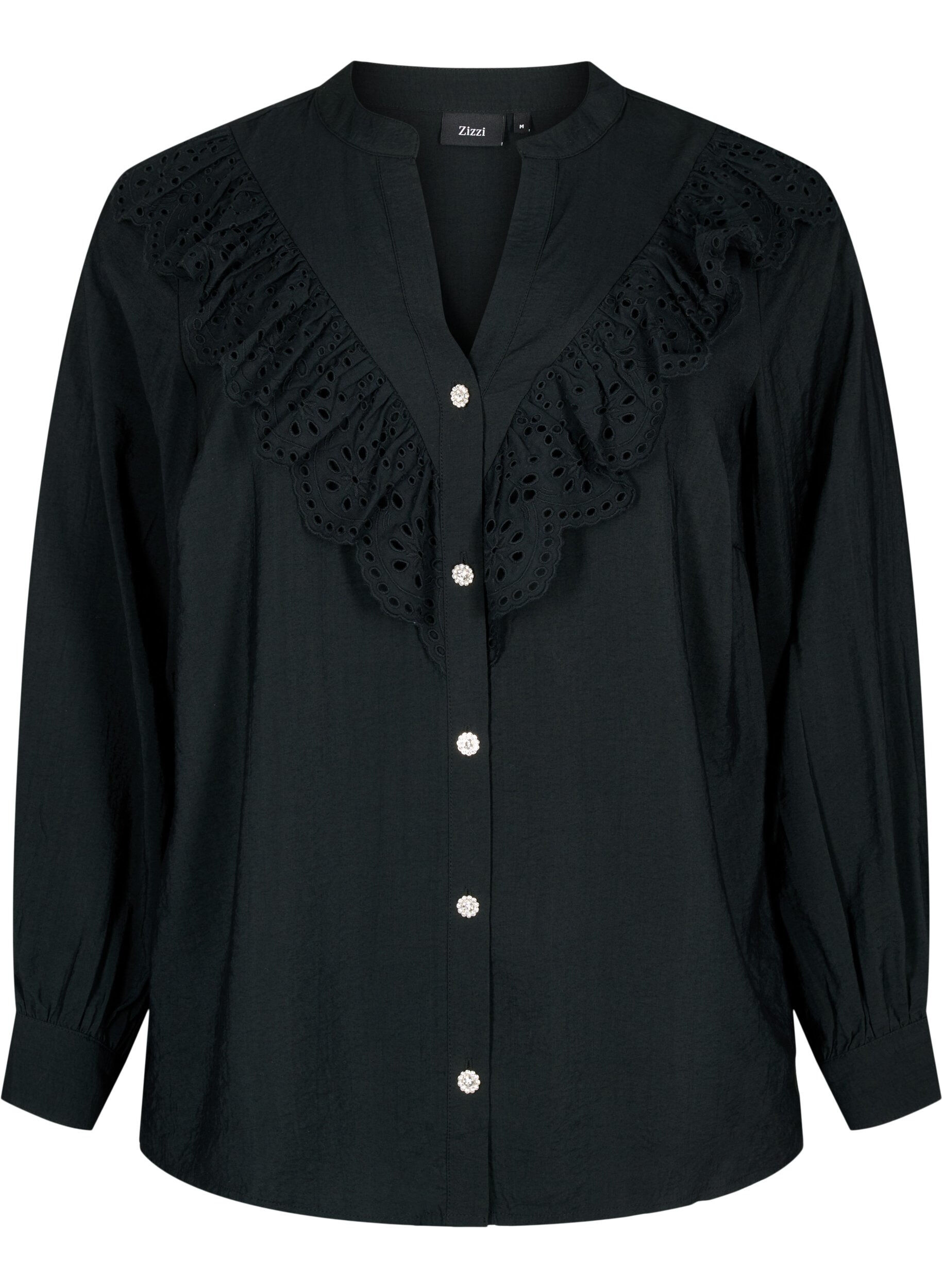 Zizzi Viscose overhemdblouse met ruches, Black, Packshot image number 0