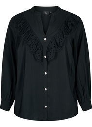 Viscose overhemdblouse met ruches, Black
