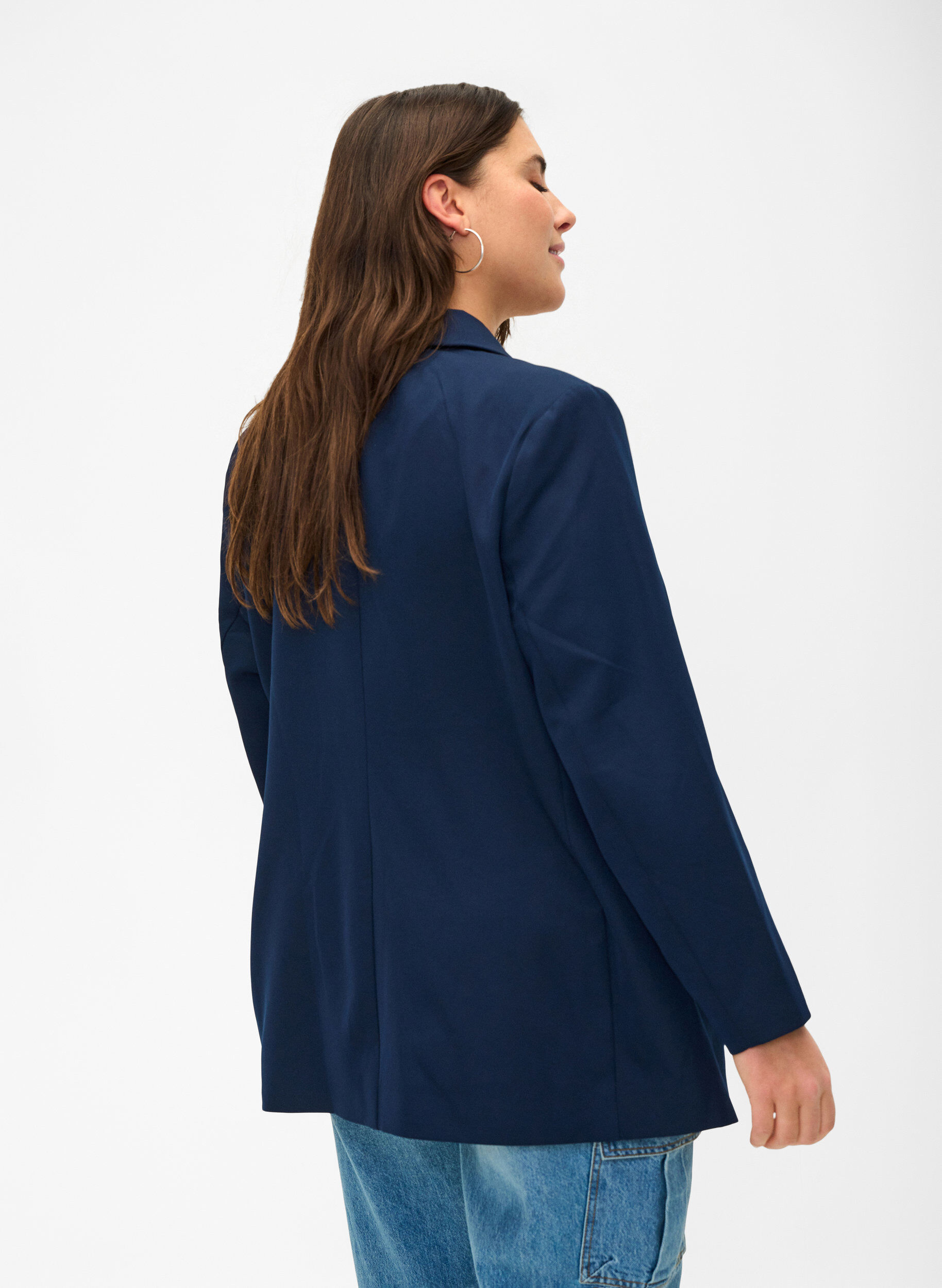 Zizzi Klassieke blazer met knoopsluiting, Navy Blazer, Model image number 1