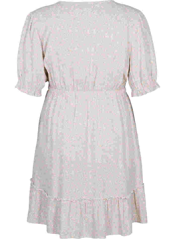 Gebloemde viscose jurk met korte mouwen, White Ditsy AOP, Packshot image number 1