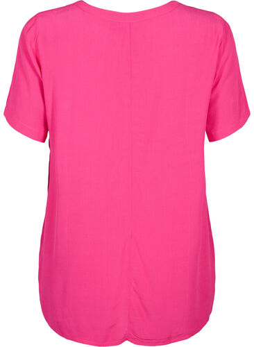 Viscose blouse met korte mouwen en plooien, Beetroot Purple, Packshot image number 1