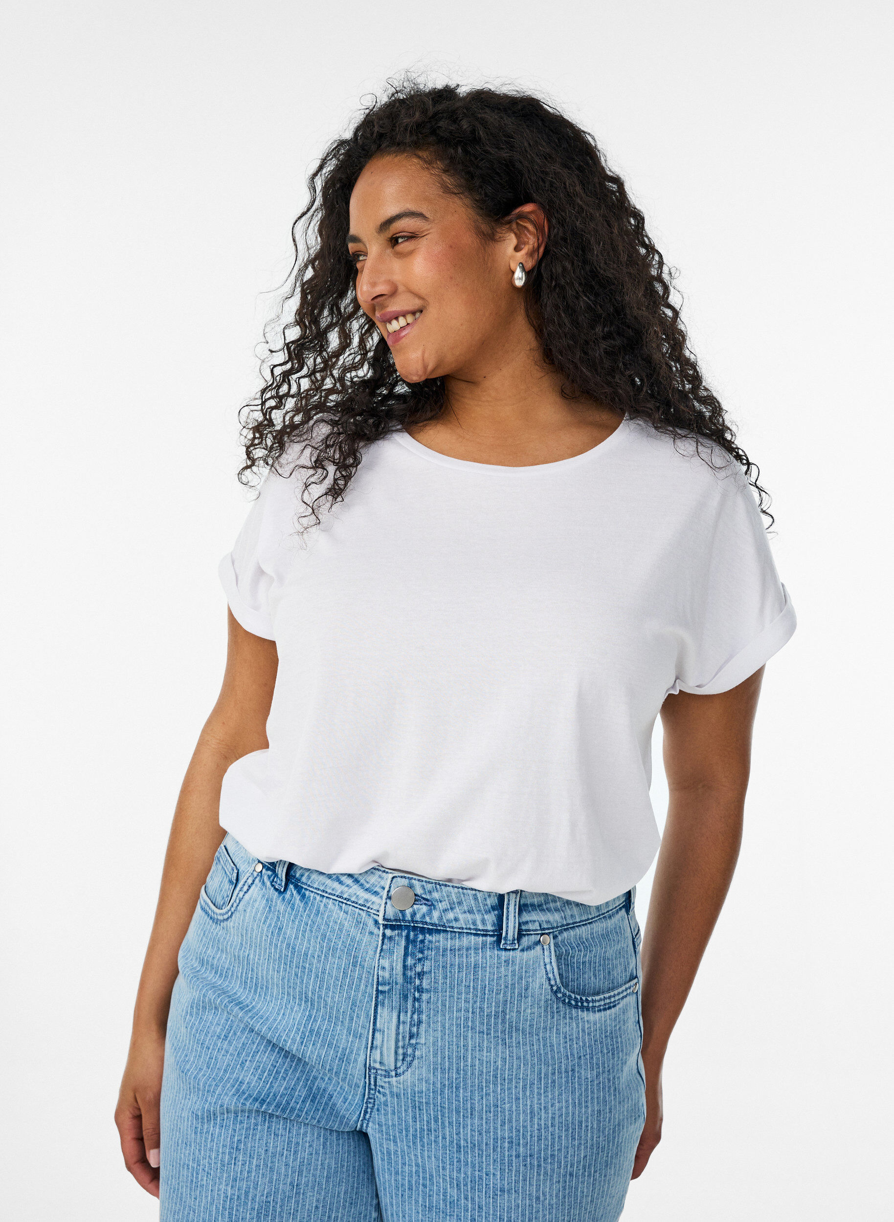 ZizziT-shirt met korte mouwen van katoenmix, Wit, Model image number 0