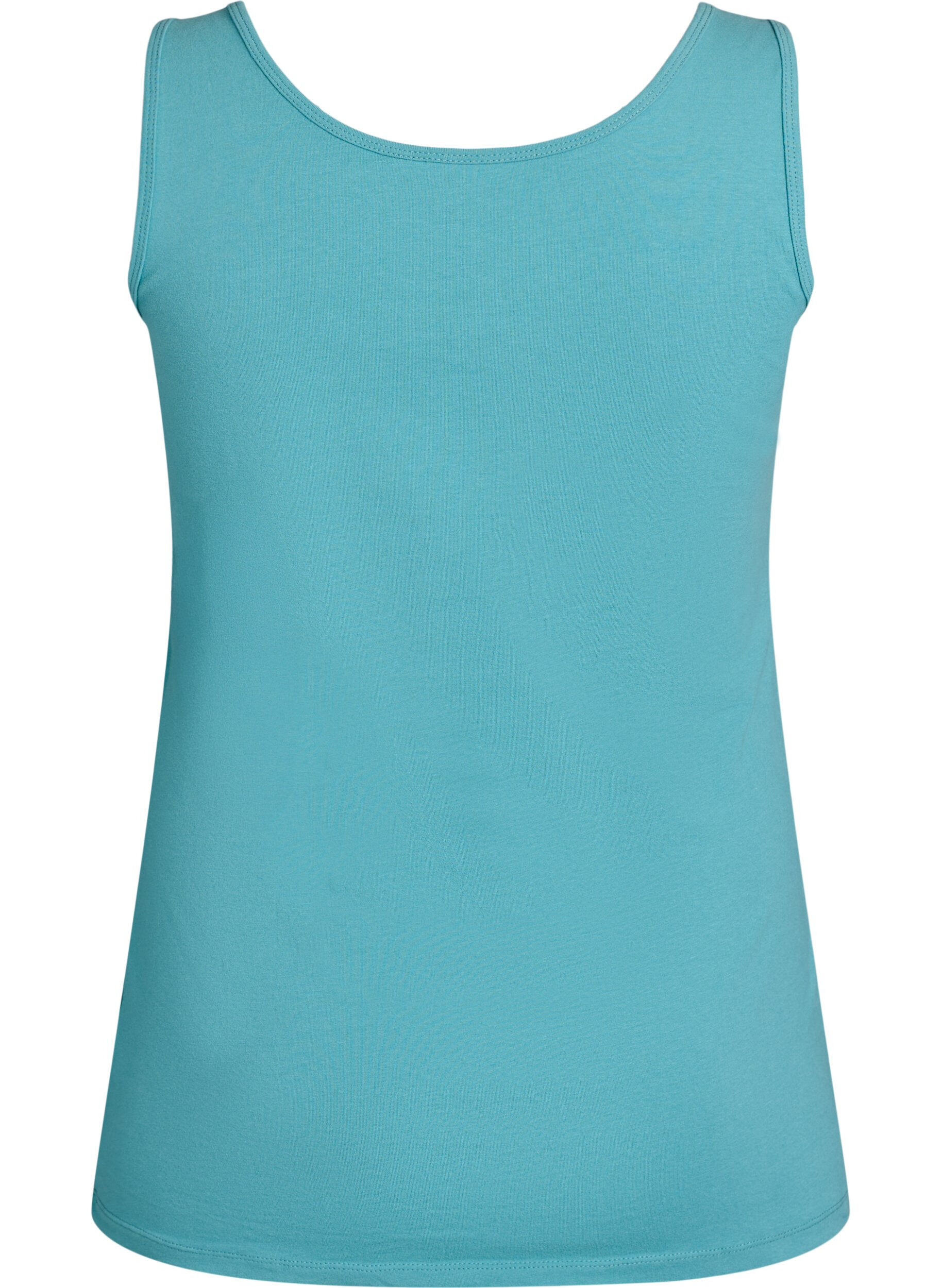 Zizzi Solide kleur basis top in katoen, Blauw, Packshot image number 1
