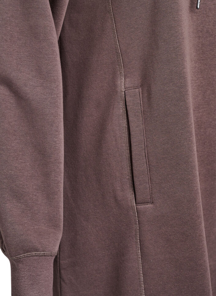Kort sweatshirt jurk met hoge kraag en zakken, Bruin, Packshot image number 3