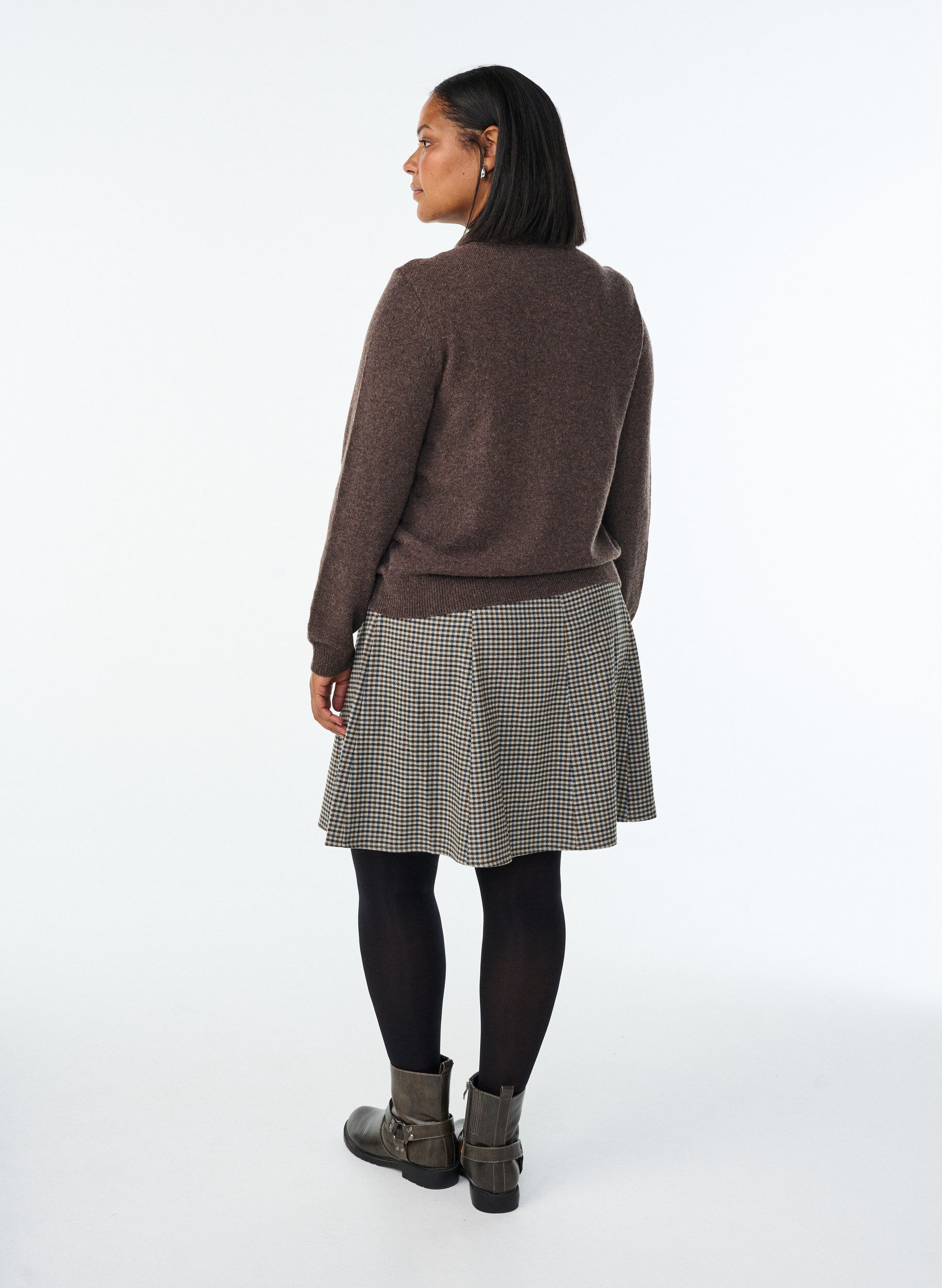 Zizzi Korte A-lijn rok, Bruin, Model image number 2