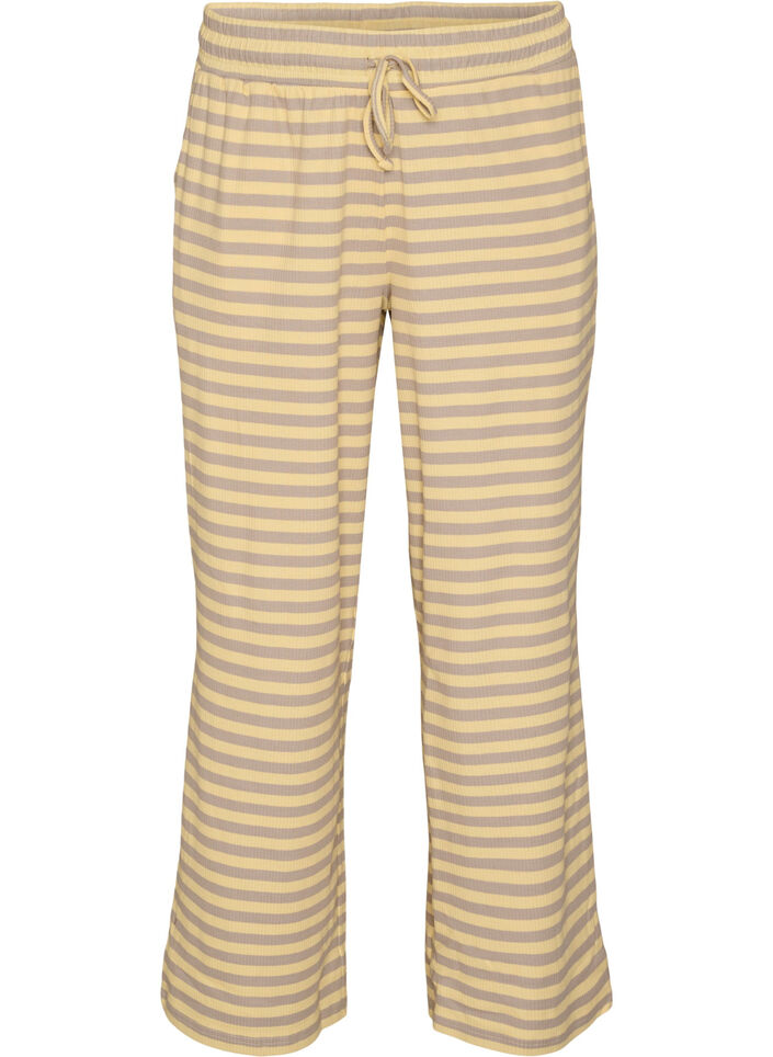 Gestreepte pyjamabroek met een high waist en wijde pijpen, Geel, Packshot image number 0