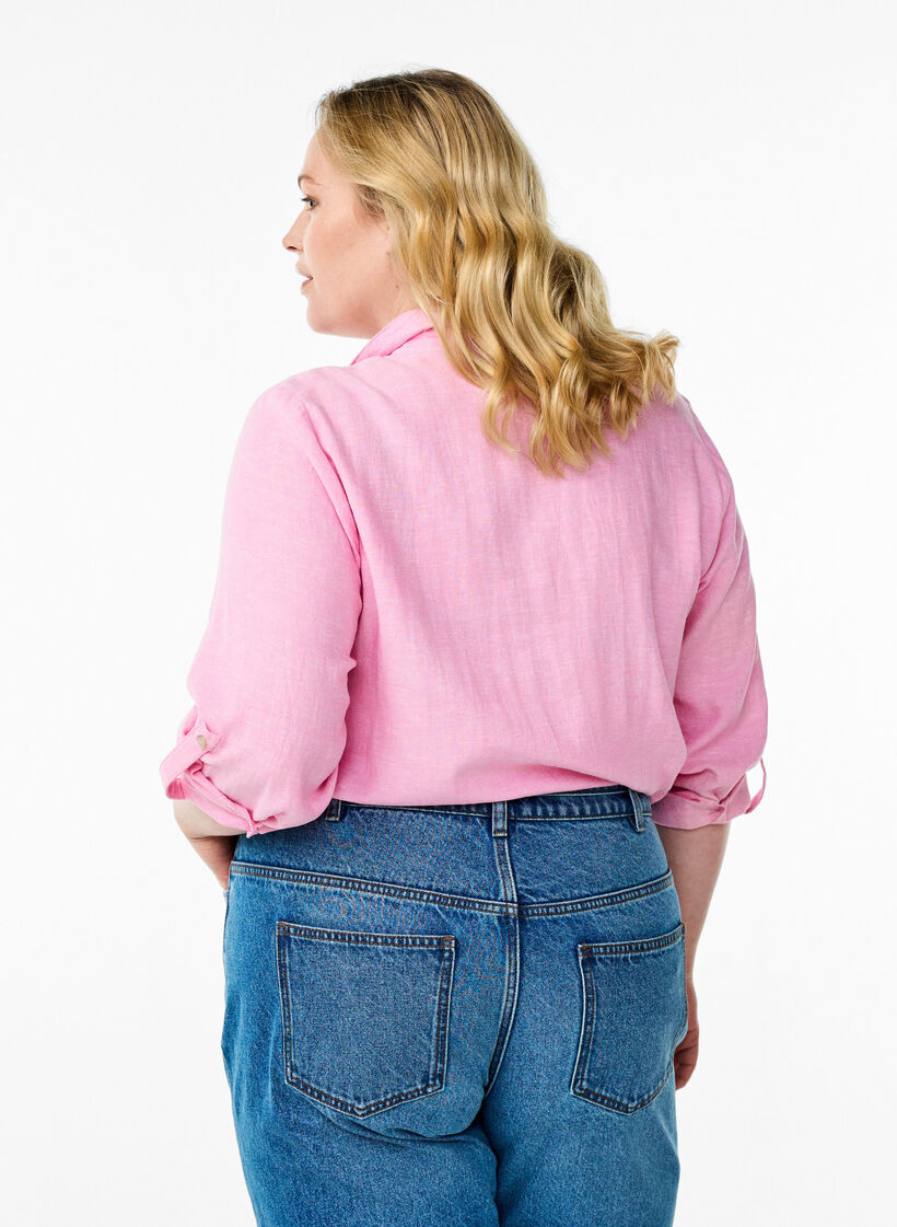Linnen en viscose shirt met 3/4 mouwen, Roze, Model image number 2