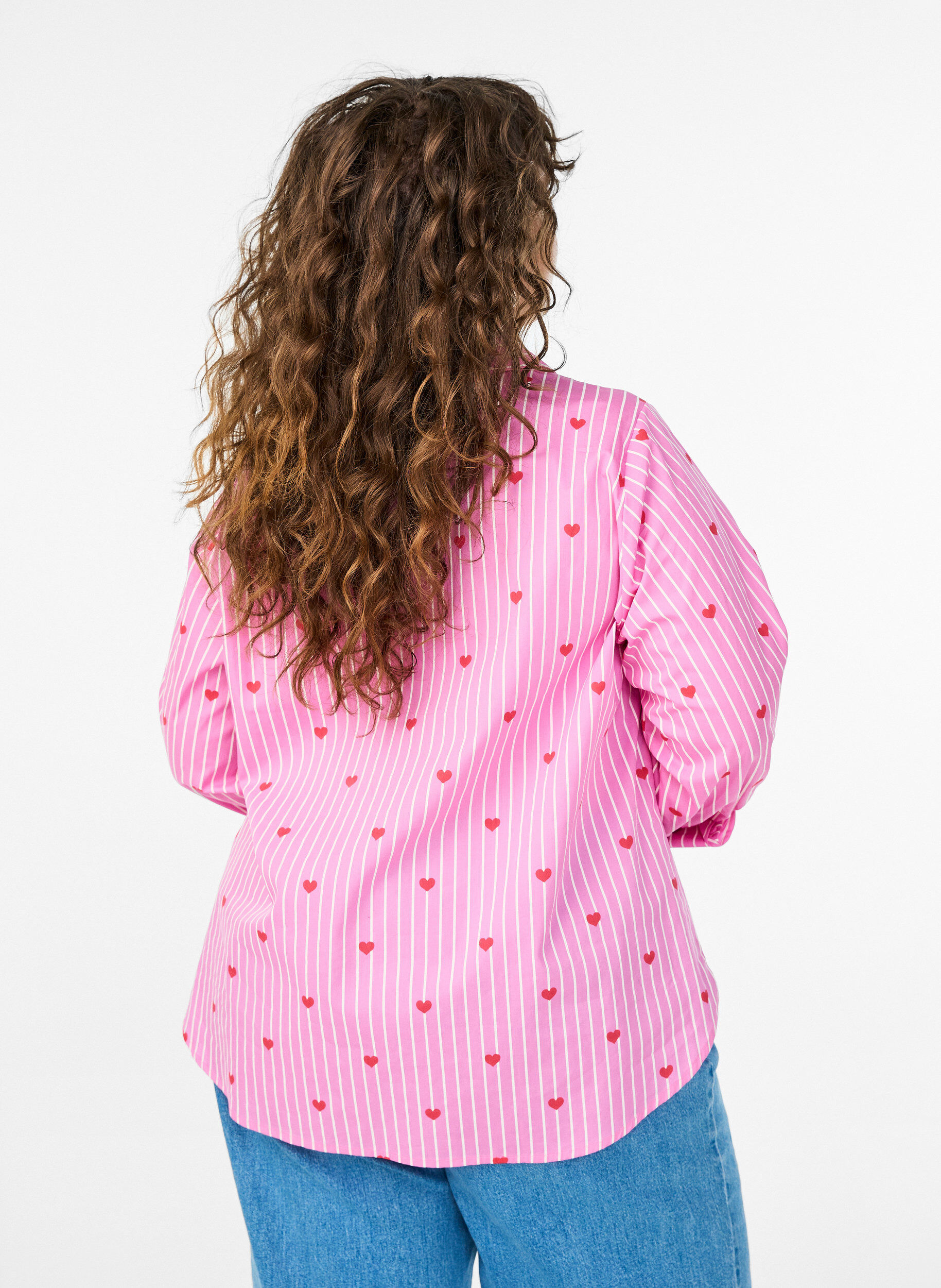 Zizzi Shirt blouse met strepen en hartjes, Roze, Model image number 2