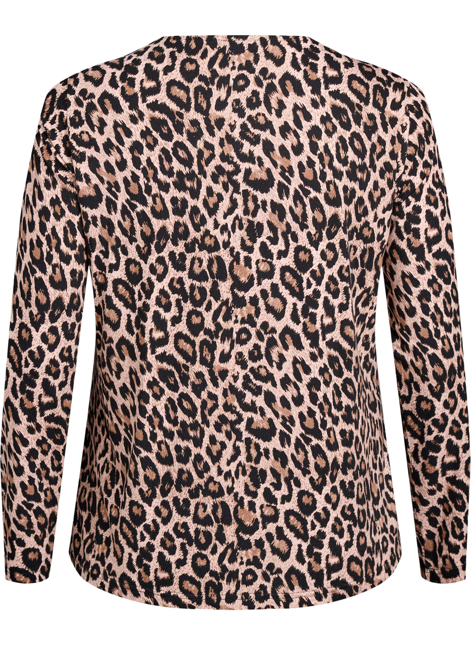 Zizzi Blouse met lange mouwen en luipaardprint, Bruin, Packshot image number 1