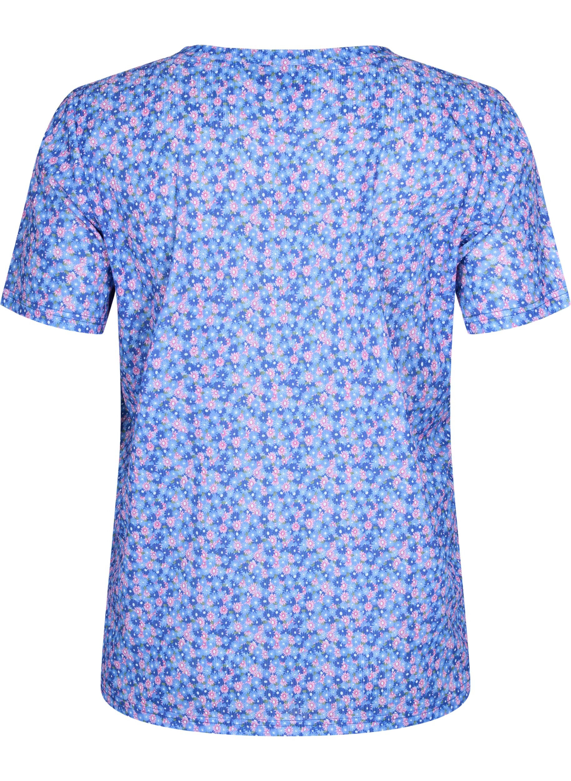 Zizzi FLASH - Bedrukt t-shirt met v-hals, Blue Rose Ditsy, Packshot image number 1