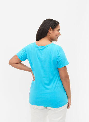 Basic t-shirt in effen kleur met katoen, Blue Atoll, Model image number 1