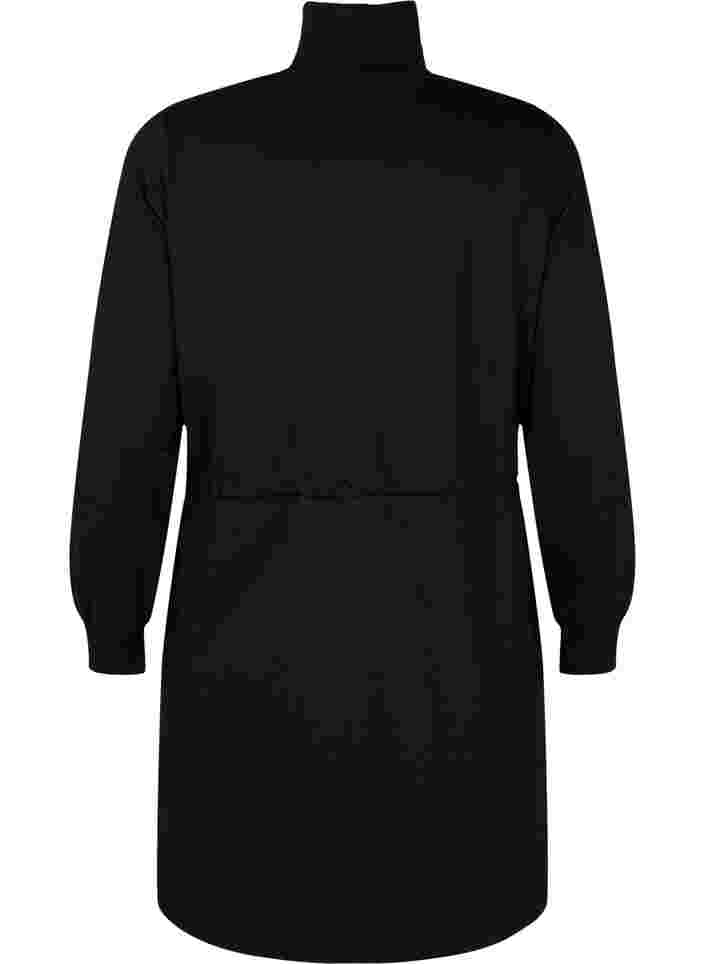 Sweaterjurk met rits en trekkoord, Black, Packshot image number 1