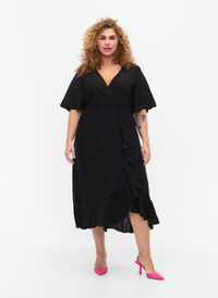 Midi-jurk met vleermuismouwen, Black, Model