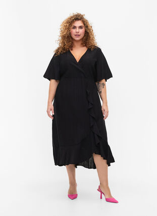 Midi-jurk met vleermuismouwen, Black, Model image number 0