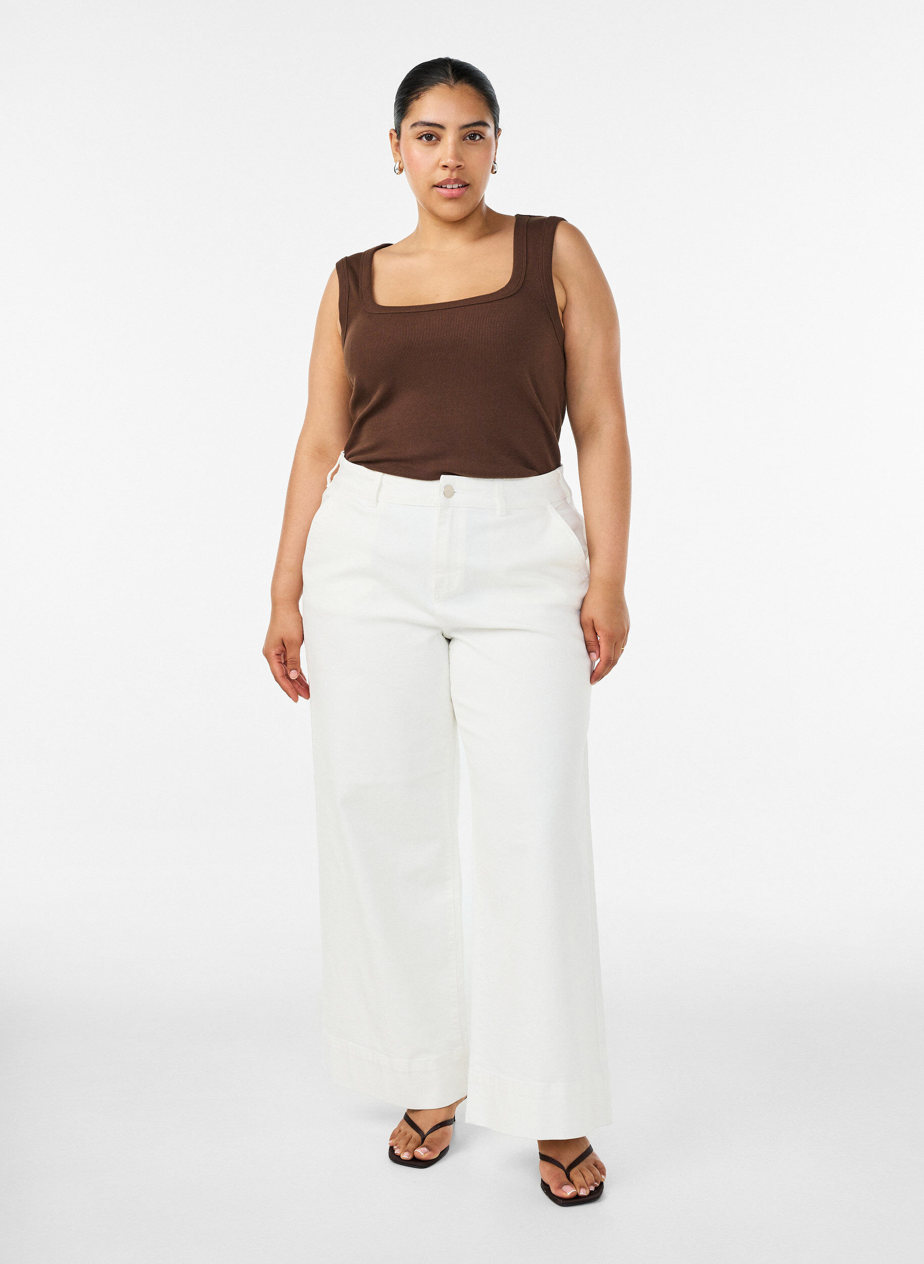 ZizziMyra high waist jeans met een wide fit, Wit, Model image number 0