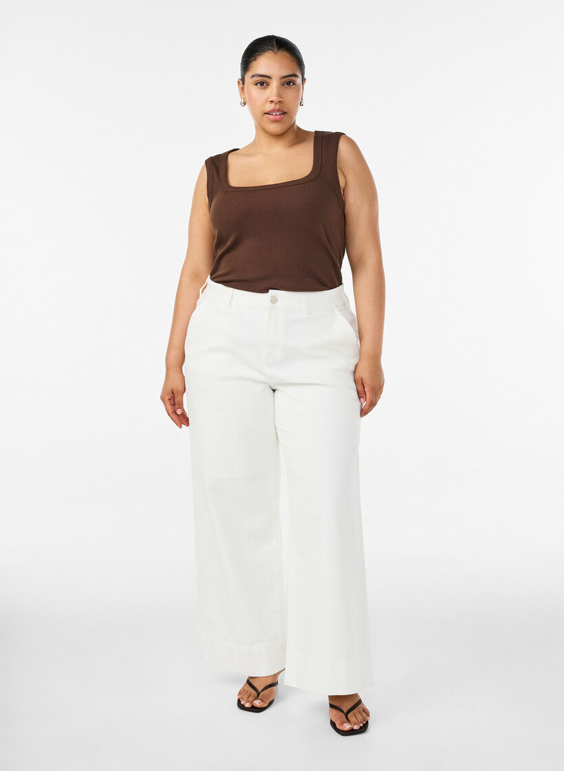 Myra high waist jeans met een wide fit, Wit, Model image number 0