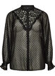 Overhemdblouse met kanten inzet en stippenpatroon, Zwart, Packshot image number 0