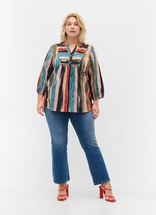 Gestreepte blouse met 3/4 mouwen, Multi Stripe AOP, Model image number 2