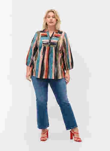 Gestreepte blouse met 3/4 mouwen, Multi Stripe AOP, Model image number 2