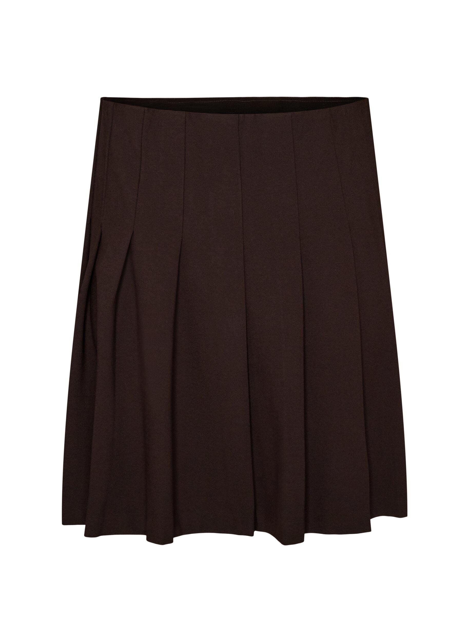 ZizziKorte geplooide rok met elastische tailleband, Bruin, Packshot image number 0