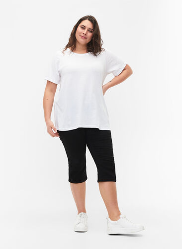 FLASH - denim capri broek met hoge taille en slanke pasvorm, Black, Model image number 0