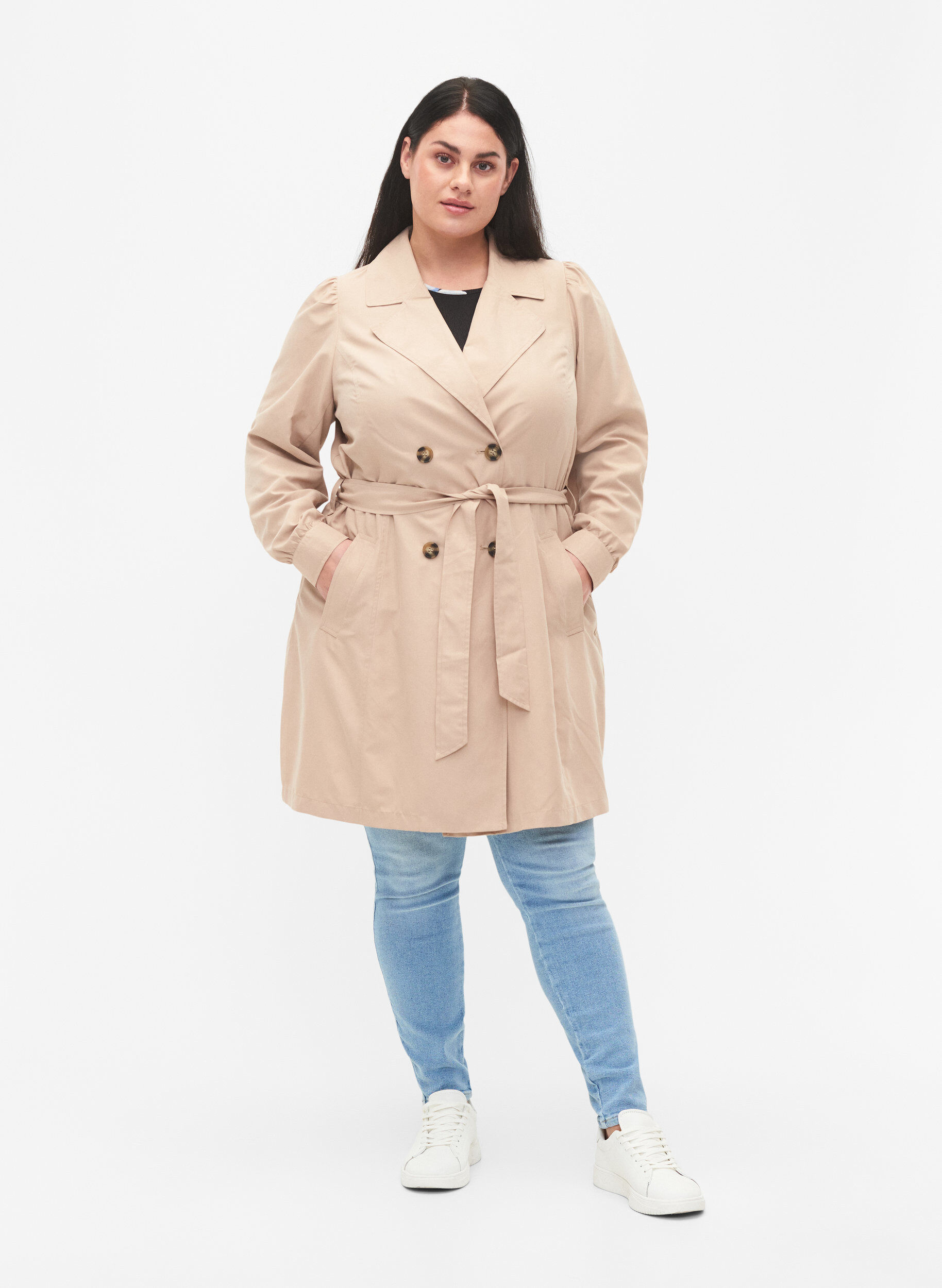 Zizzi Trenchcoat met riem en zakken, Nomad, Model image number 2