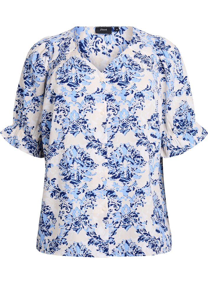 Shirtblouse met 1/2 mouwen, Beige, Packshot image number 0