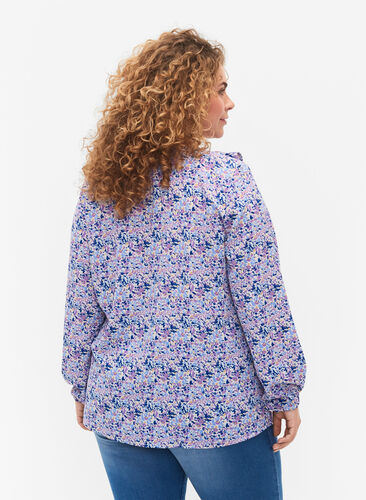 Bedrukte blouse met ruches (GRS), Purple Ditzy Flower, Model image number 1