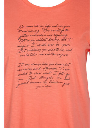 T-shirt met opdruk in biokatoen, Living Coral Text, Packshot image number 2