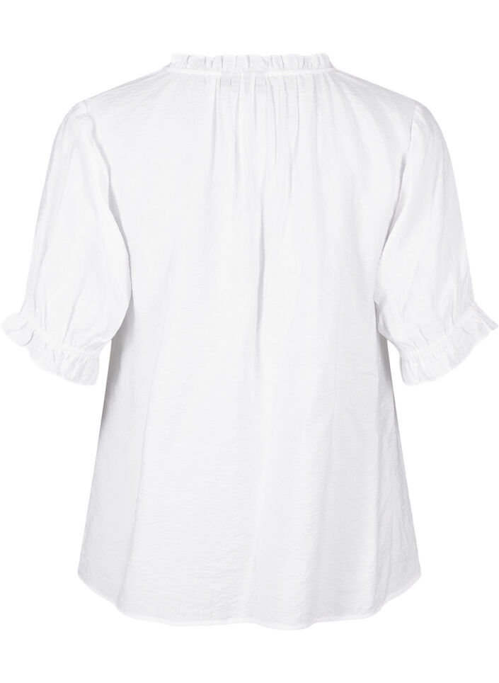 Viscose blouse met korte mouwen en ruches, Bright White, Packshot image number 1