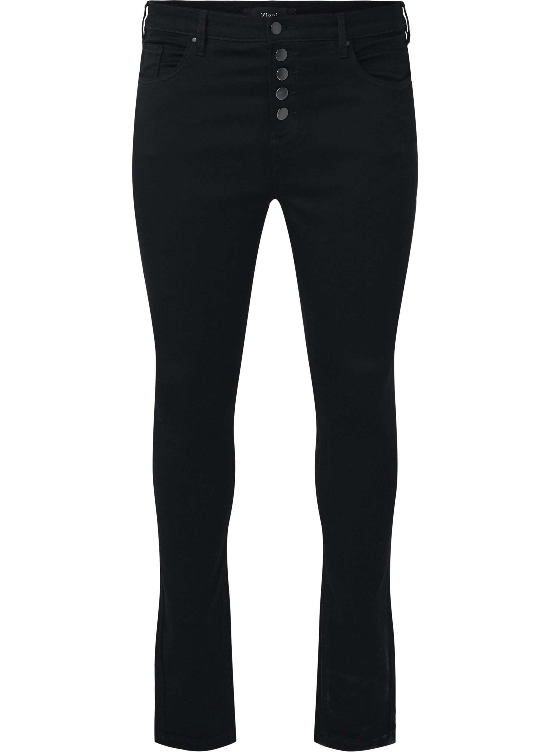Zizzi High-waisted Amy jeans met knoopsluiting, Black, Packshot image number 0