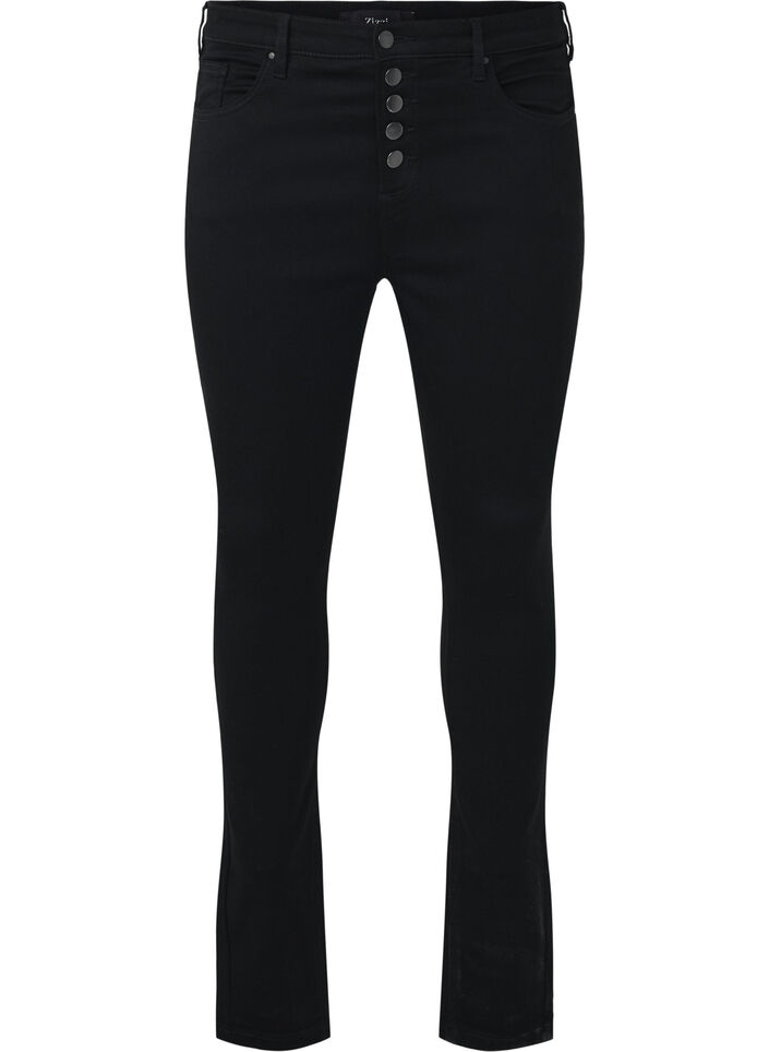 High-waisted Amy jeans met knoopsluiting, Black, Packshot image number 0