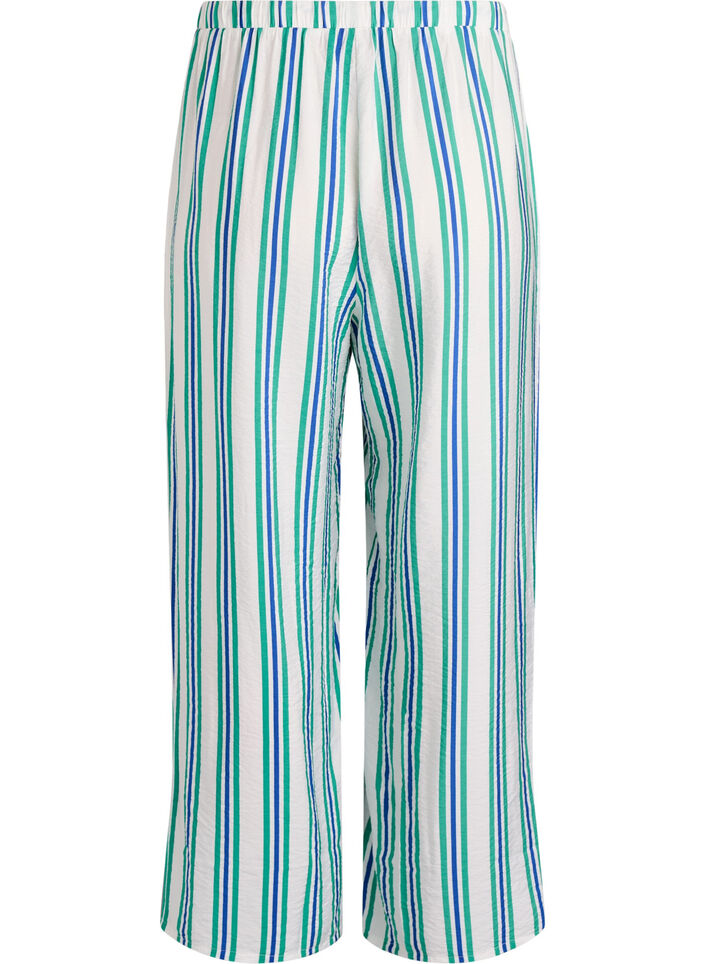 Gestreepte broek met hoge taille en wijde pijpen, Vanille, Packshot image number 1