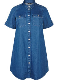 Denim jurk met korte mouwen en knopen, Blauw