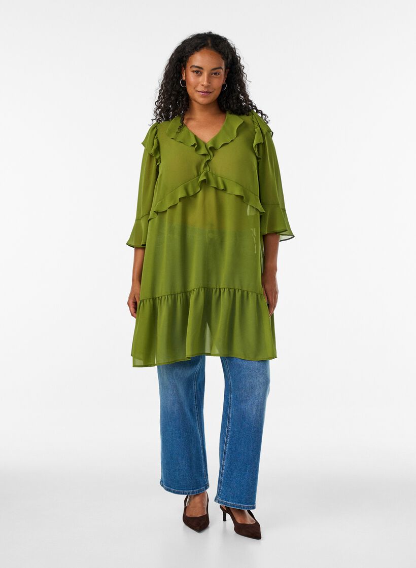 Romantische groene alledaagse look, , Model