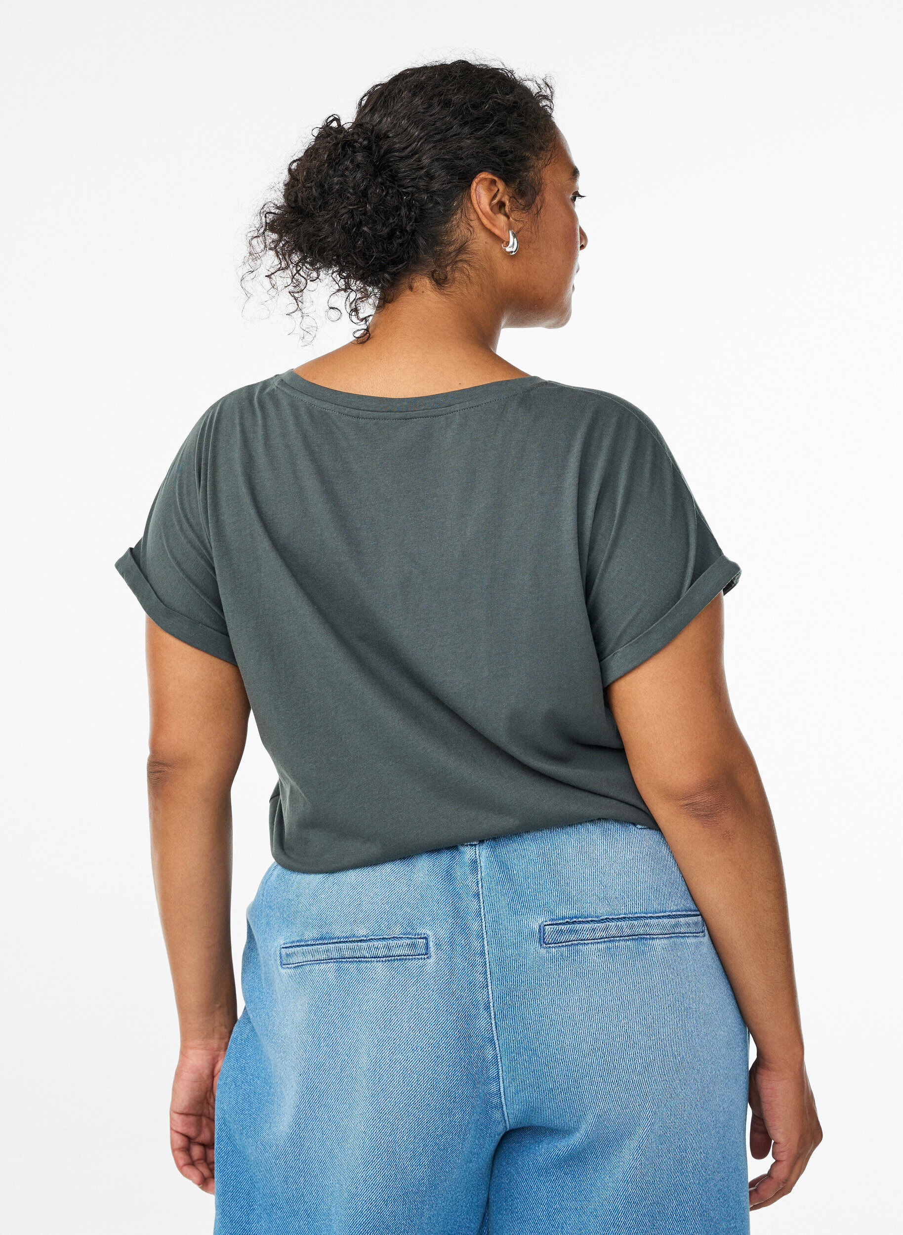 ZizziT-shirt met korte mouwen van katoenmix, Groen, Model image number 2
