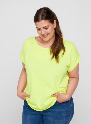 Neonkleurig katoenen T-shirt, Neon Lime, Model image number 0
